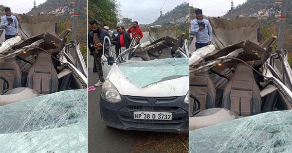 #Chamba : पहाड़ी से गिरे पत्थर की चपेट में आई कार, 24 साल के युवक की मौत...पिता सहित दो घायल