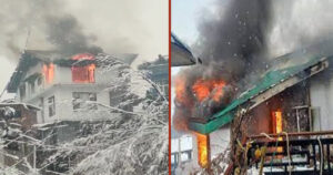 #Himachal : भारी बर्फबारी के बीच मकान में भड़की आग, सिलेंडर फटने से जलकर राख